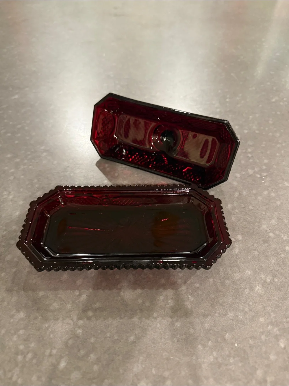 Avon Cape Cod Ruby Red Glass Covered Butter Dish